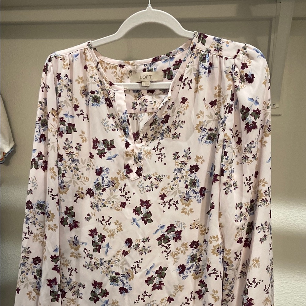 LOFT Floral Blouse - Cream with Multicolor Print